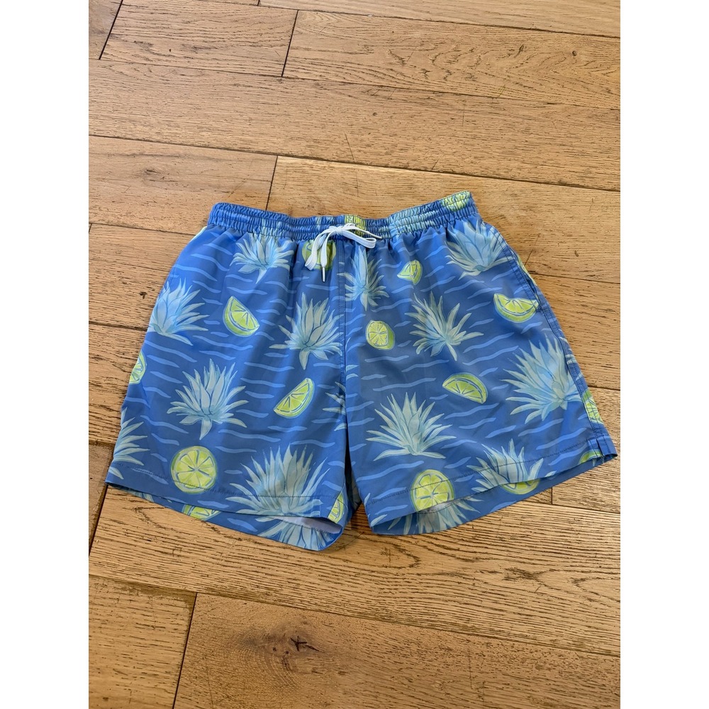 Chubbies Mens XL Swim Trunks Blue Agave Lime Print Mesh Lined (388)